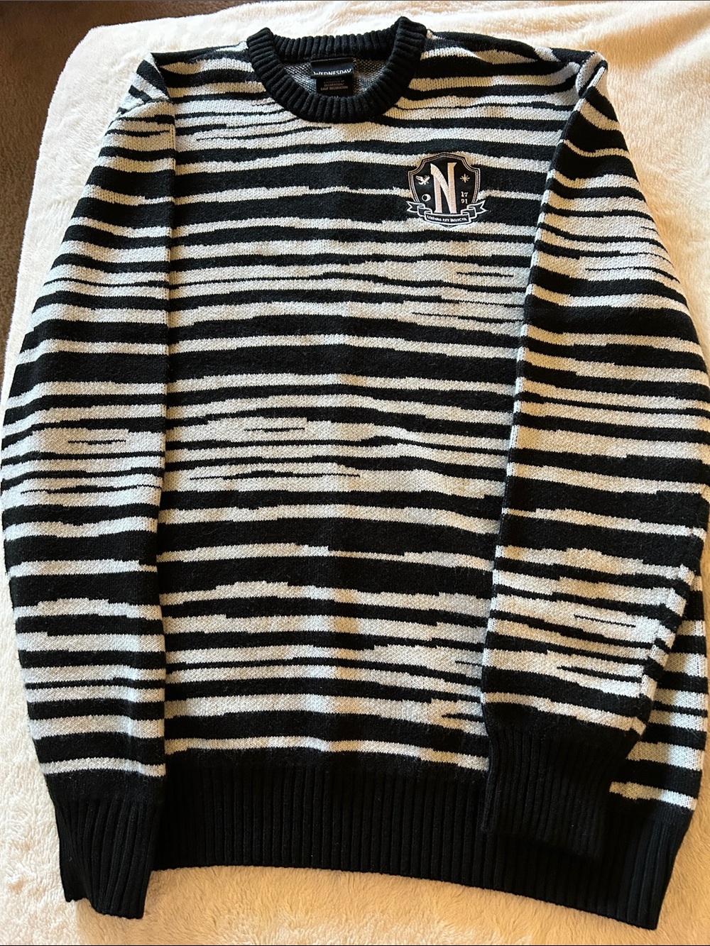 Hot Topic Wednesday Black and White Striped Crewneck Sweater